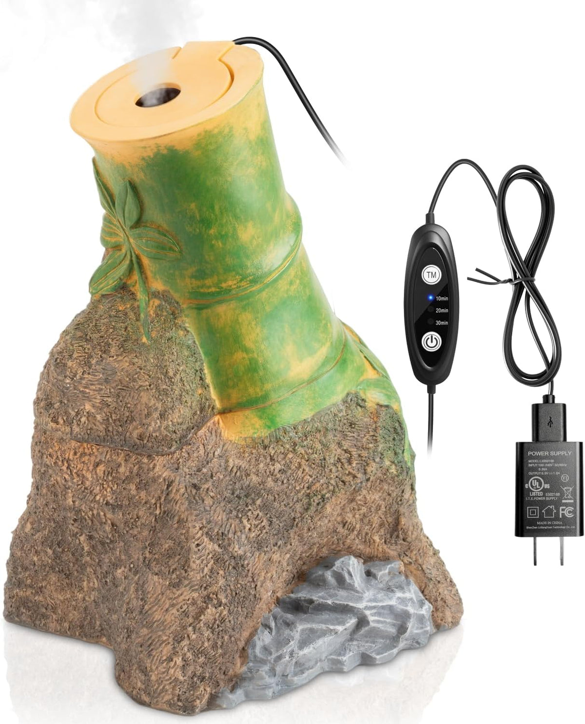 reptile humidifier fogger, bamboo trunk humidifier with top, main product view