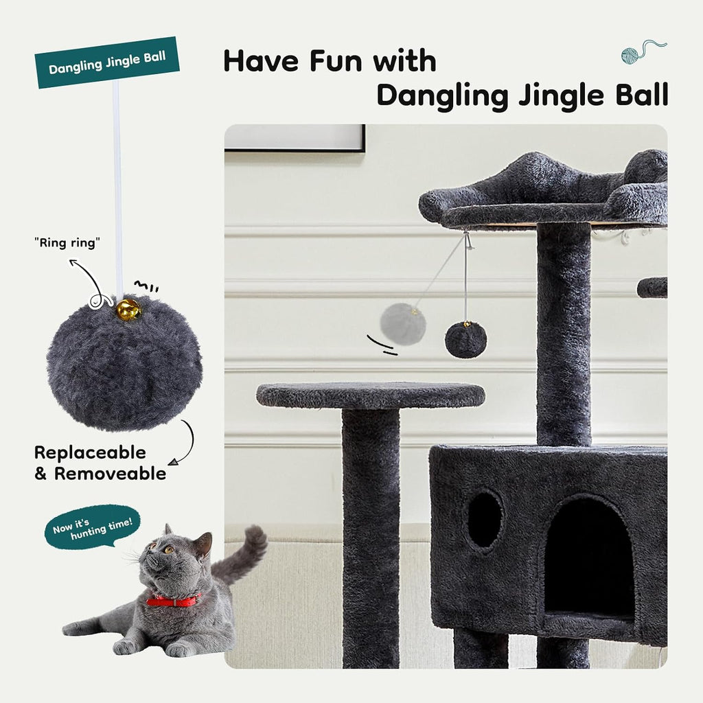 dumos 54 inch cat tree tower with scratching, side view