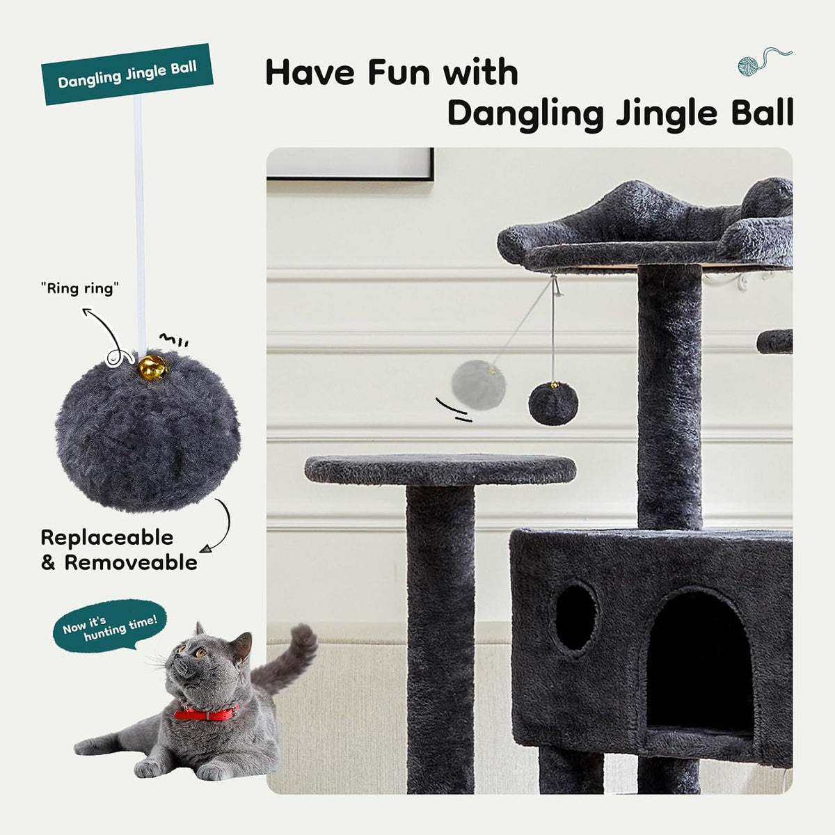 dumos 54 inch cat tree tower with scratching, side view