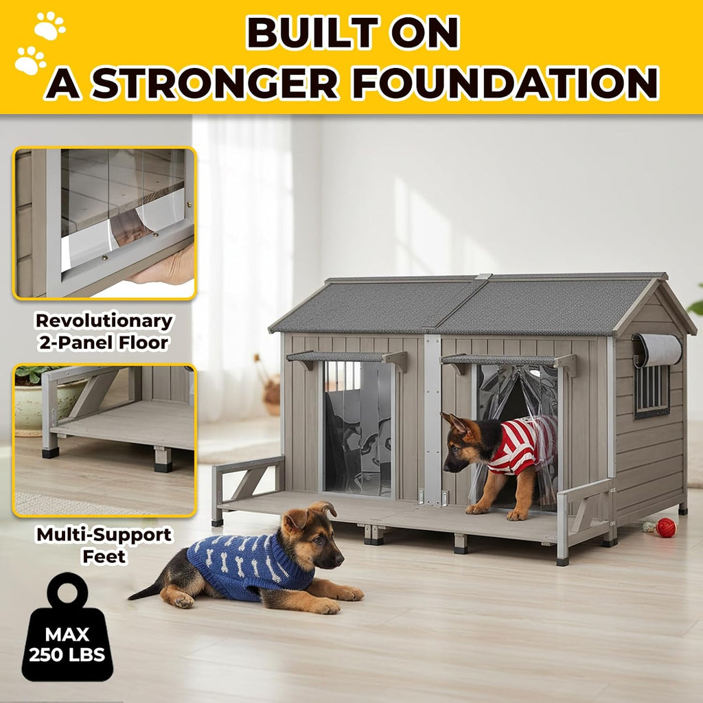 extra large outdoor dog house with balcony, weatherproof, package contents
