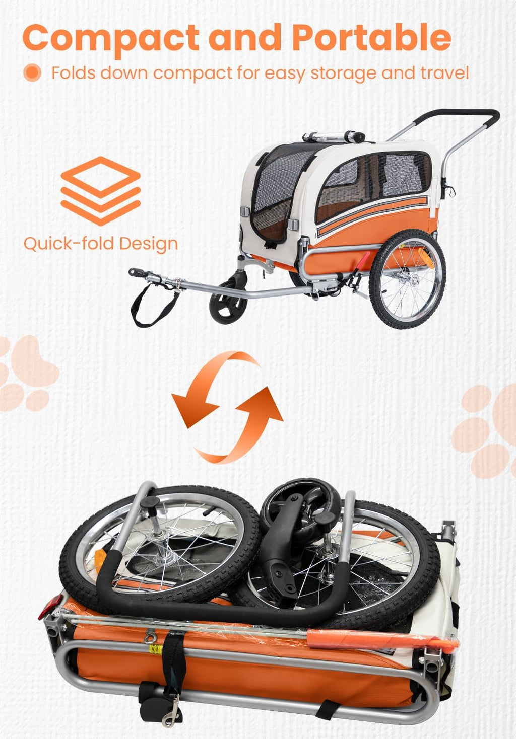 sepnine 2 in 1 pet bicycle trailer with, side view