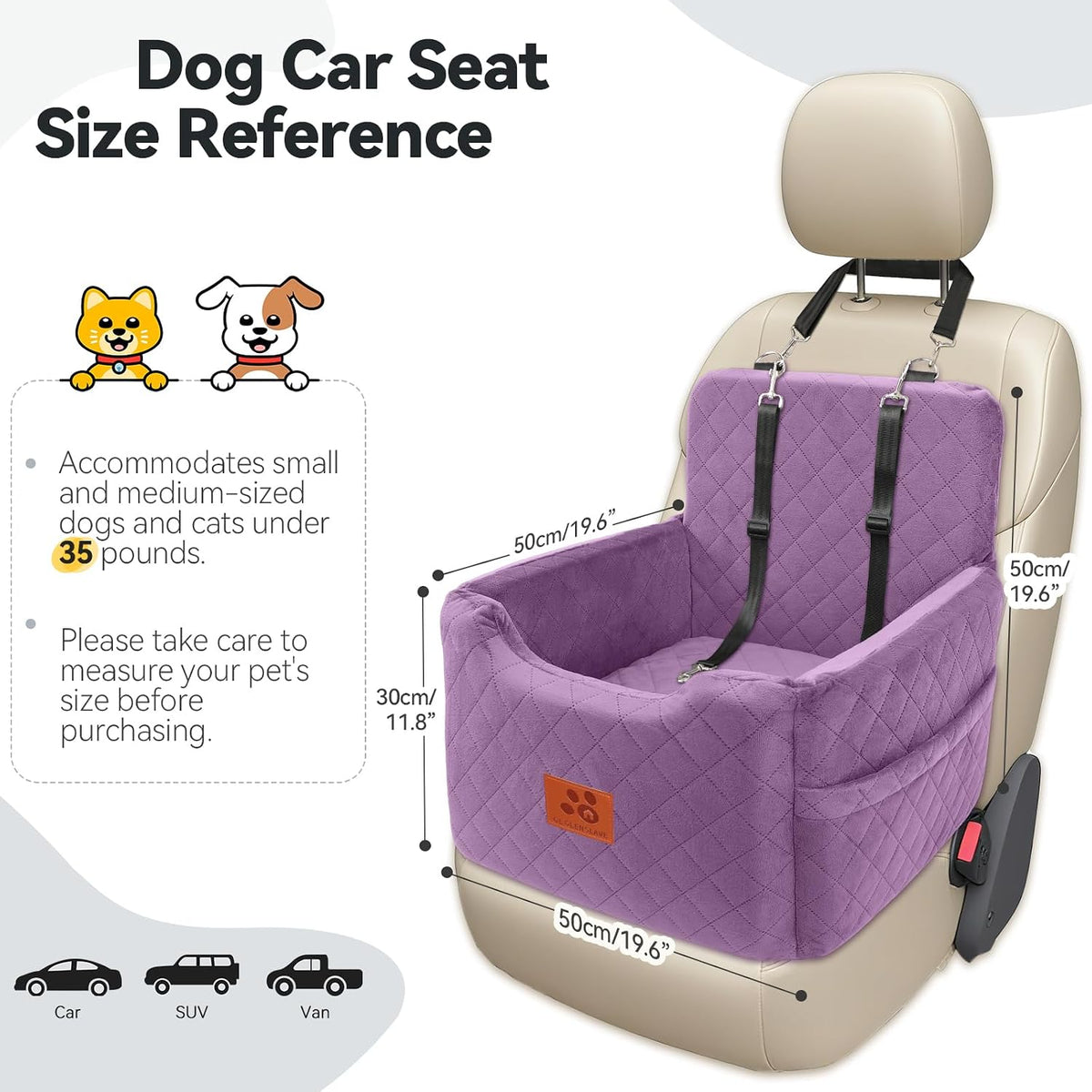 dog car seat for small/medium dogs, memory foam shown in use