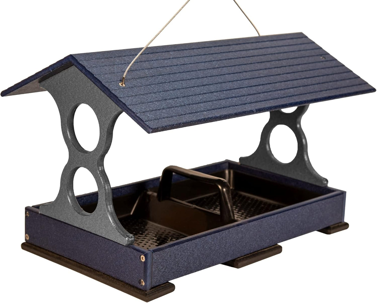 jcs wildlife large fly thru platform bird feeder shown in use
