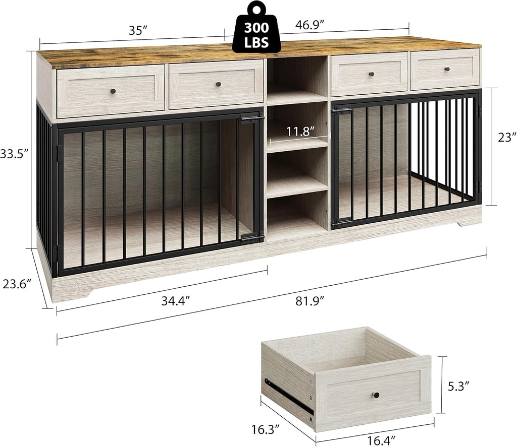 garveehome 82" double dog crate furniture with storage shown in use