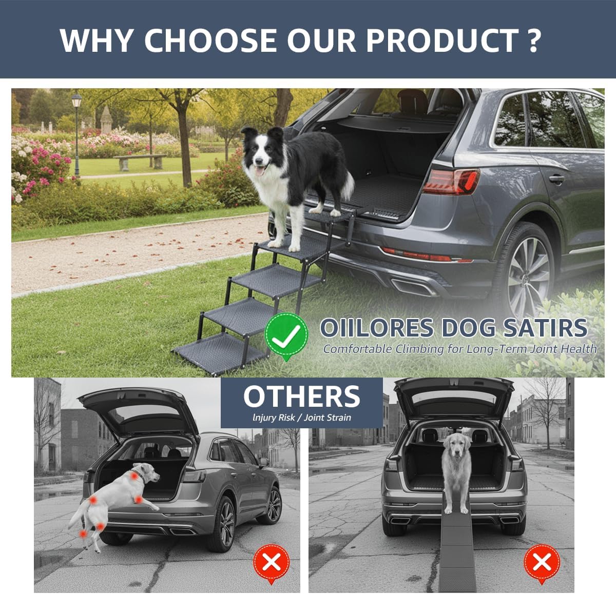 oiilores foldable dog stairs for large dogs showing dimensions