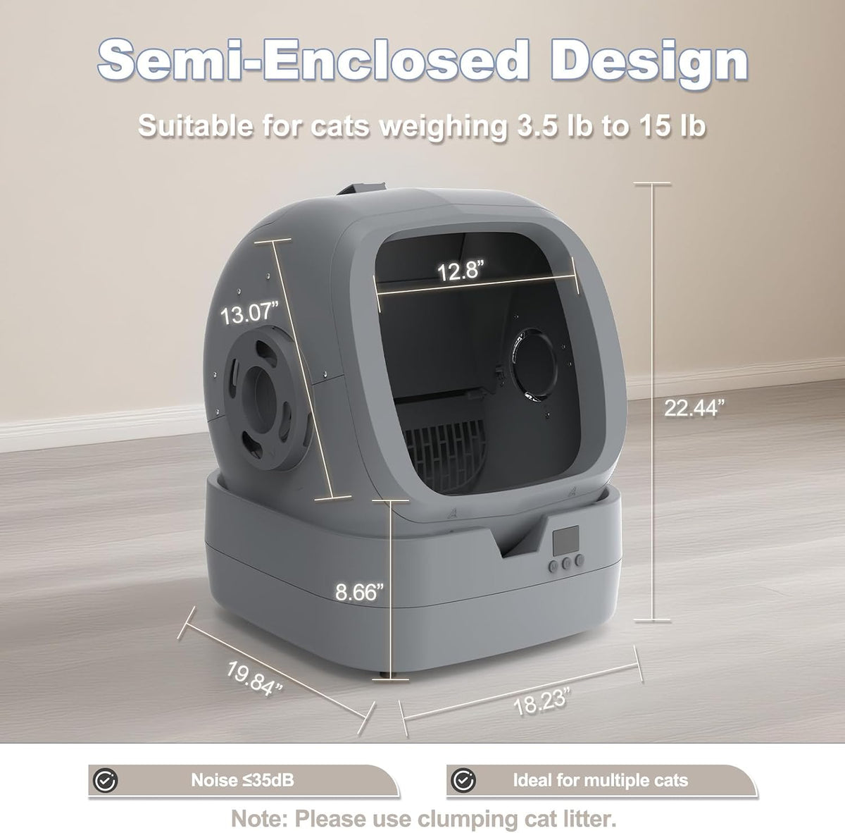 upfas automatic cat litter box self cleaning, side view