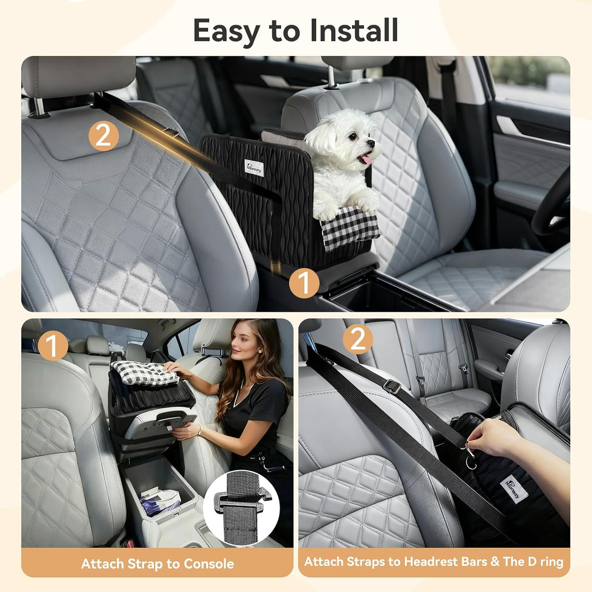 center console dog car seat, dog booster seat, side view