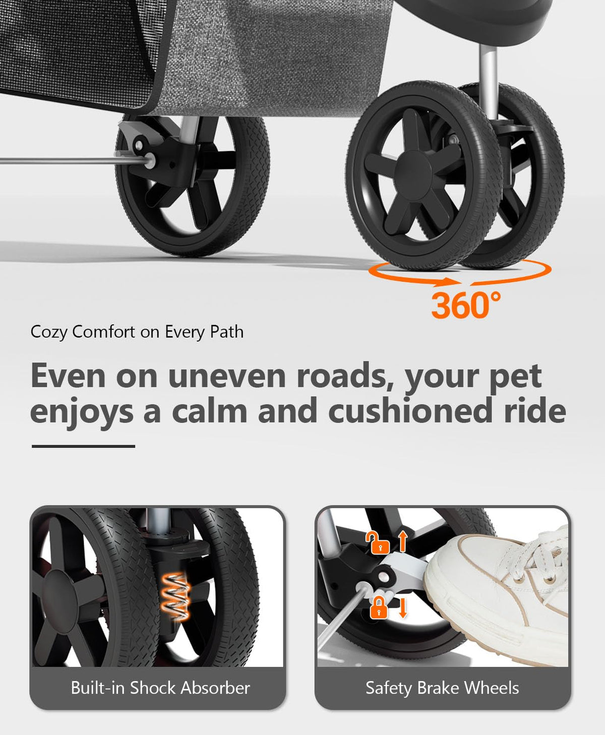 os motor 3 wheels pet stroller for small, front angle view