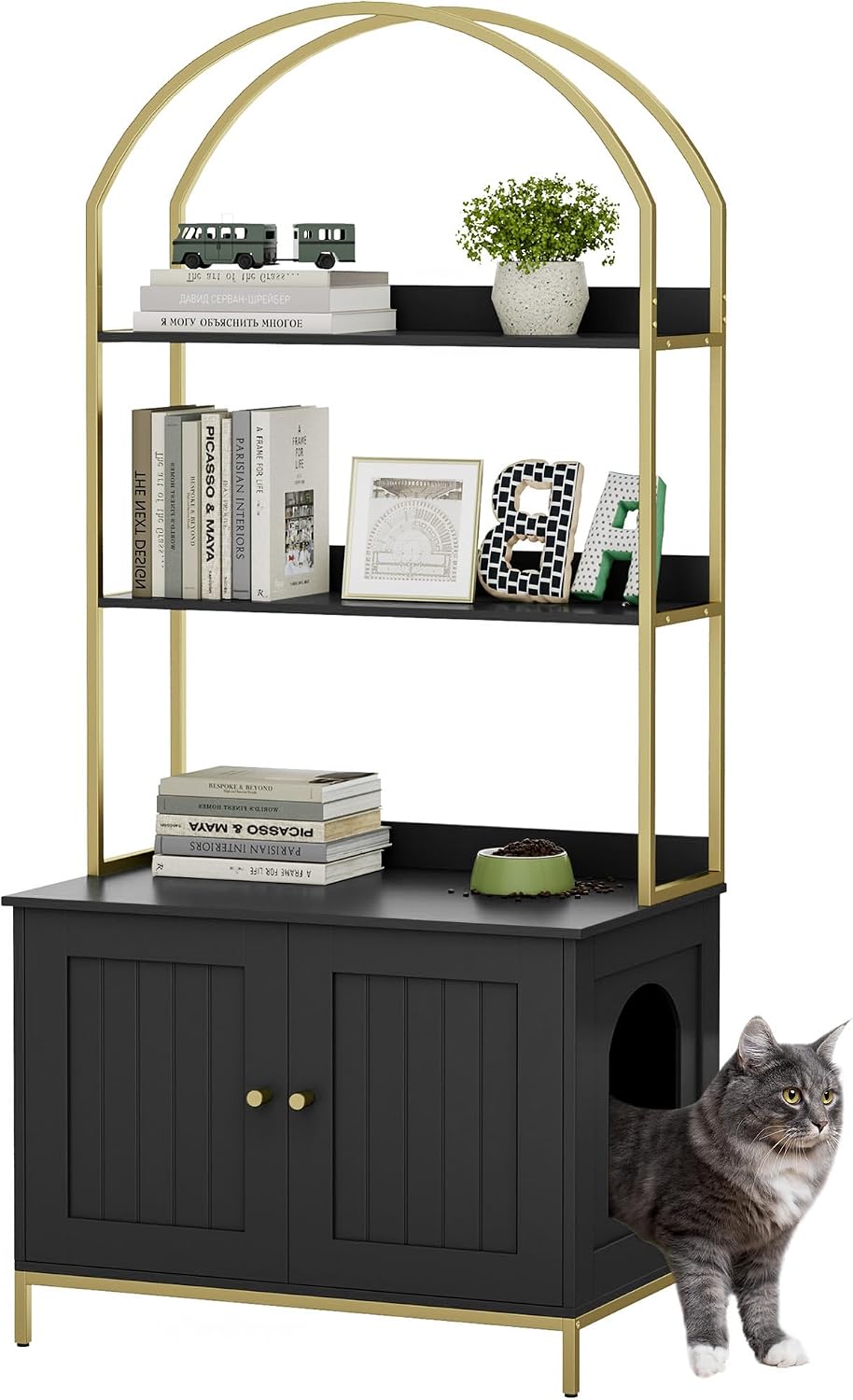 homhedy cat litter box enclosure with 2-tier shelves, main product view
