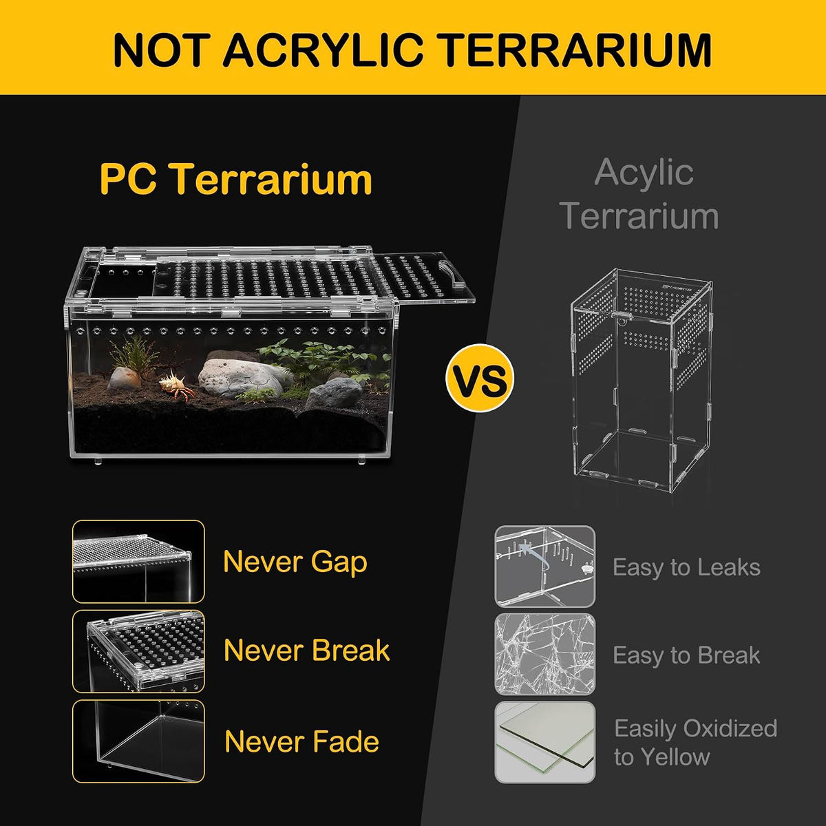 xlarge reptile tank pc kit, magnetic lid clear on a desk or shelf