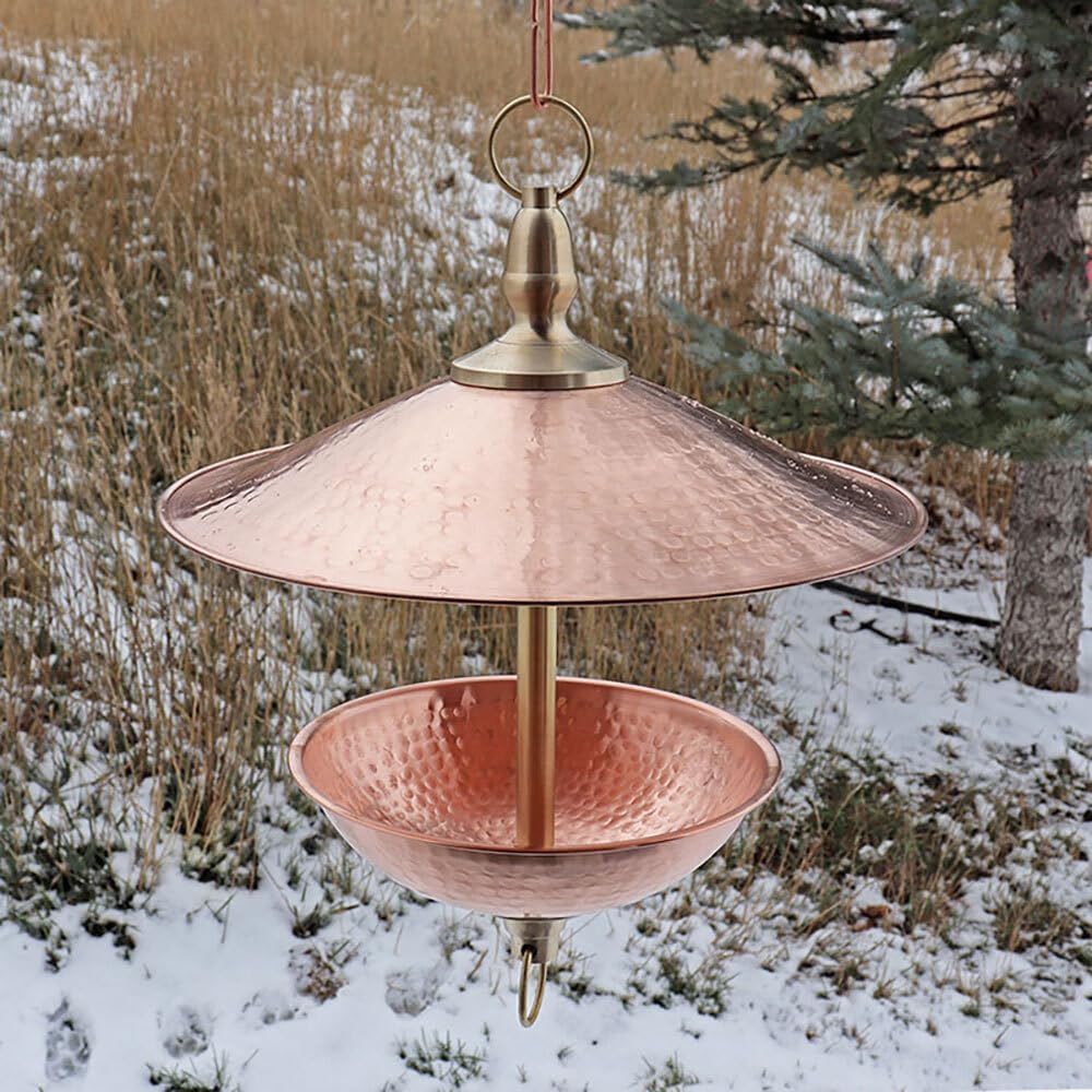 easy fill copper & brass bird feeder (small), close-up detail