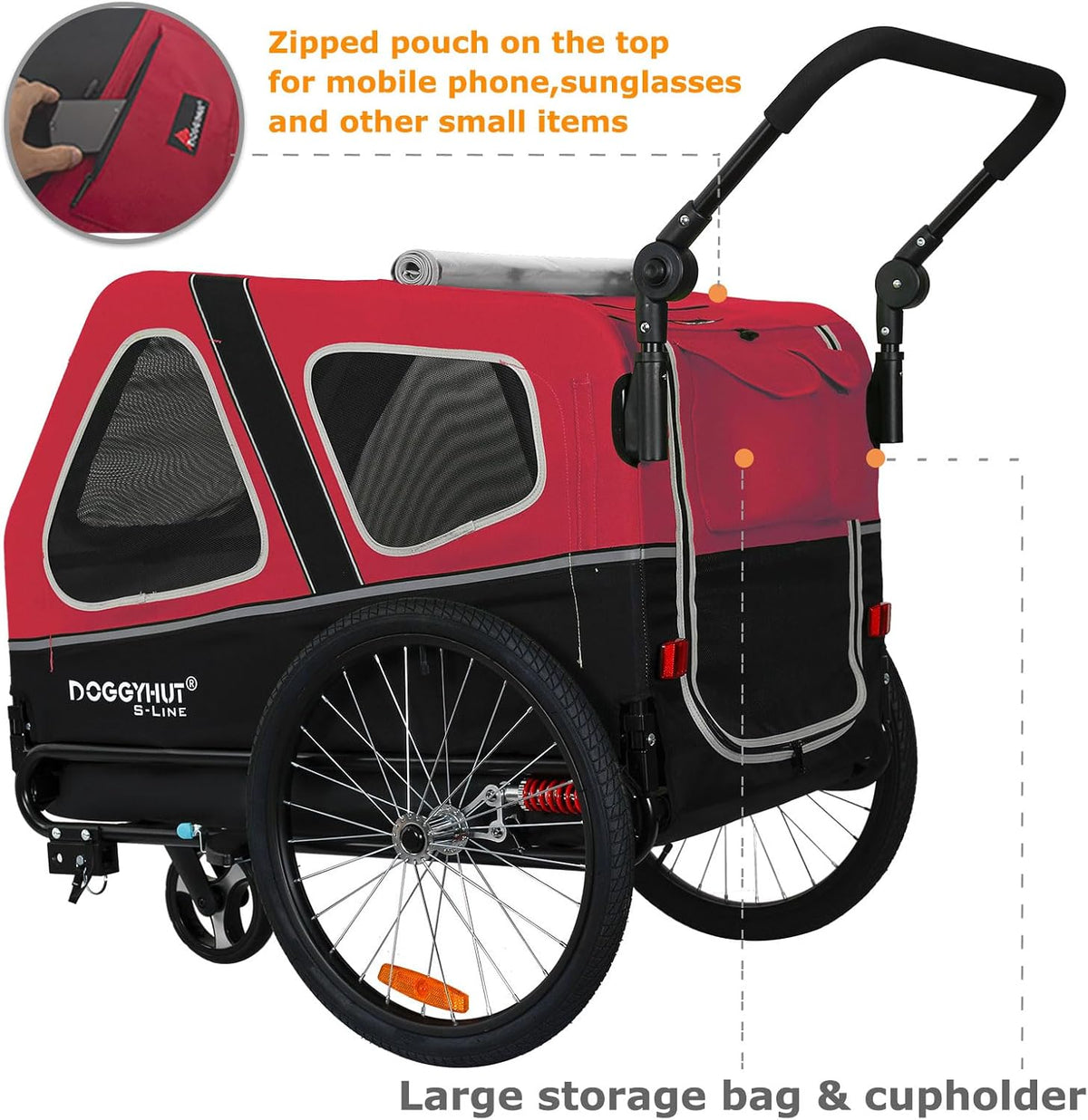doggyhut® s-line xl pet bike trailer & stroller, side view