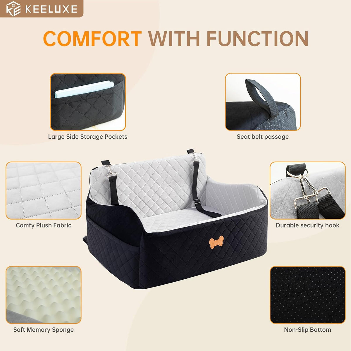 car seat for large size dog, booster seat showing dimensions