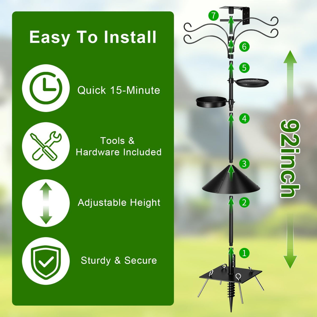 upgraded heavy duty bird feeder pole, 92 inch, close-up detail