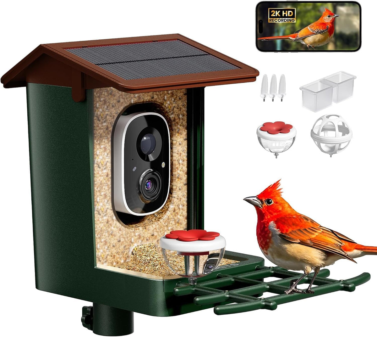 smart bird feeder with camera solar powered 2k, main product view