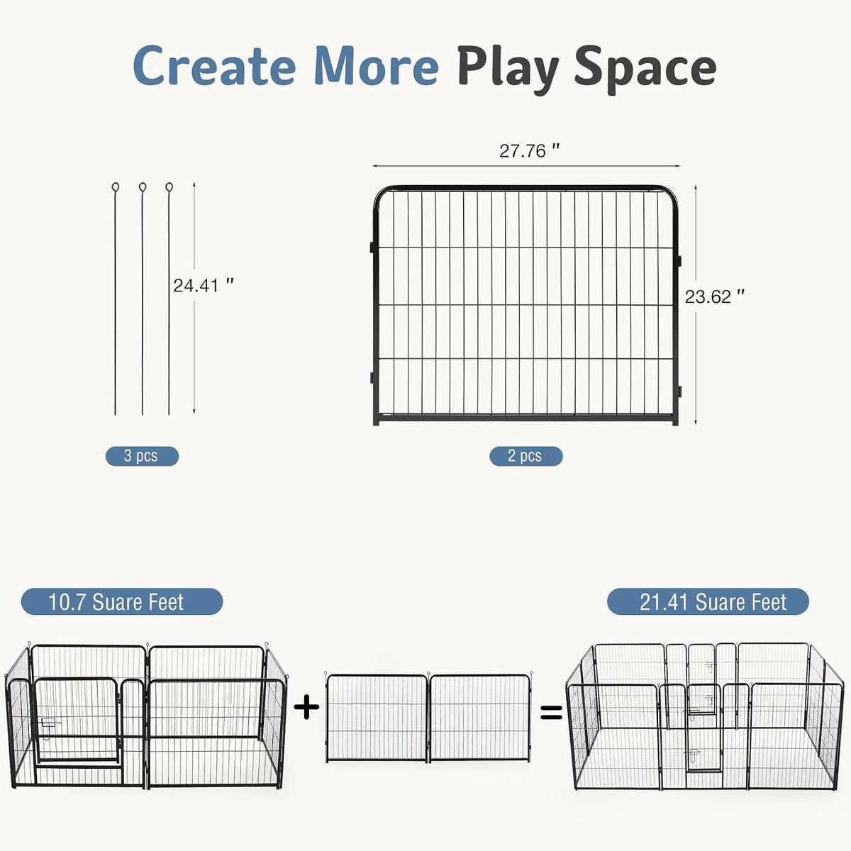 dumos dog playpen 2 panels 24 inch indoor showing dimensions