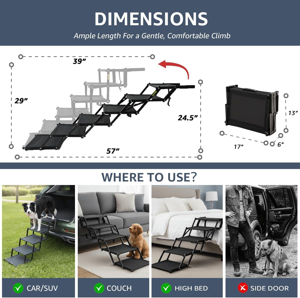 oiilores foldable dog stairs for large dogs shown in use