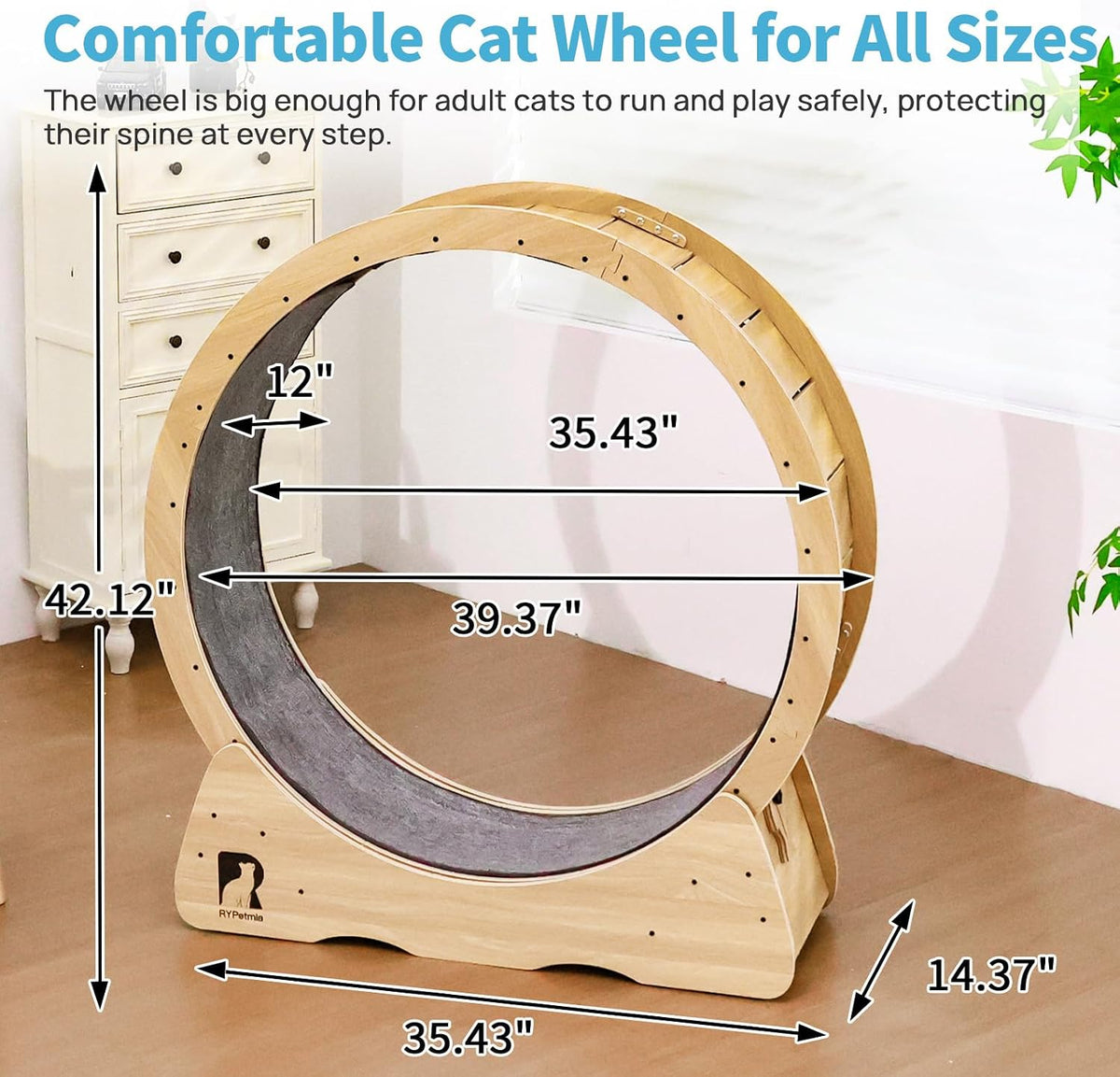 43" large cat exercise wheel for indoor cats shown in use