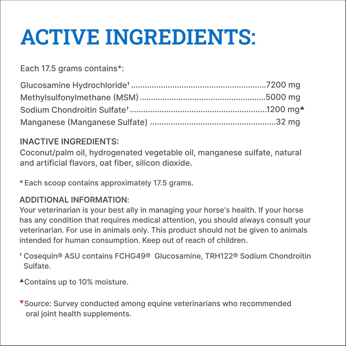nutramax cosequin optimized horse joint health supplement, pellets showing dimensions