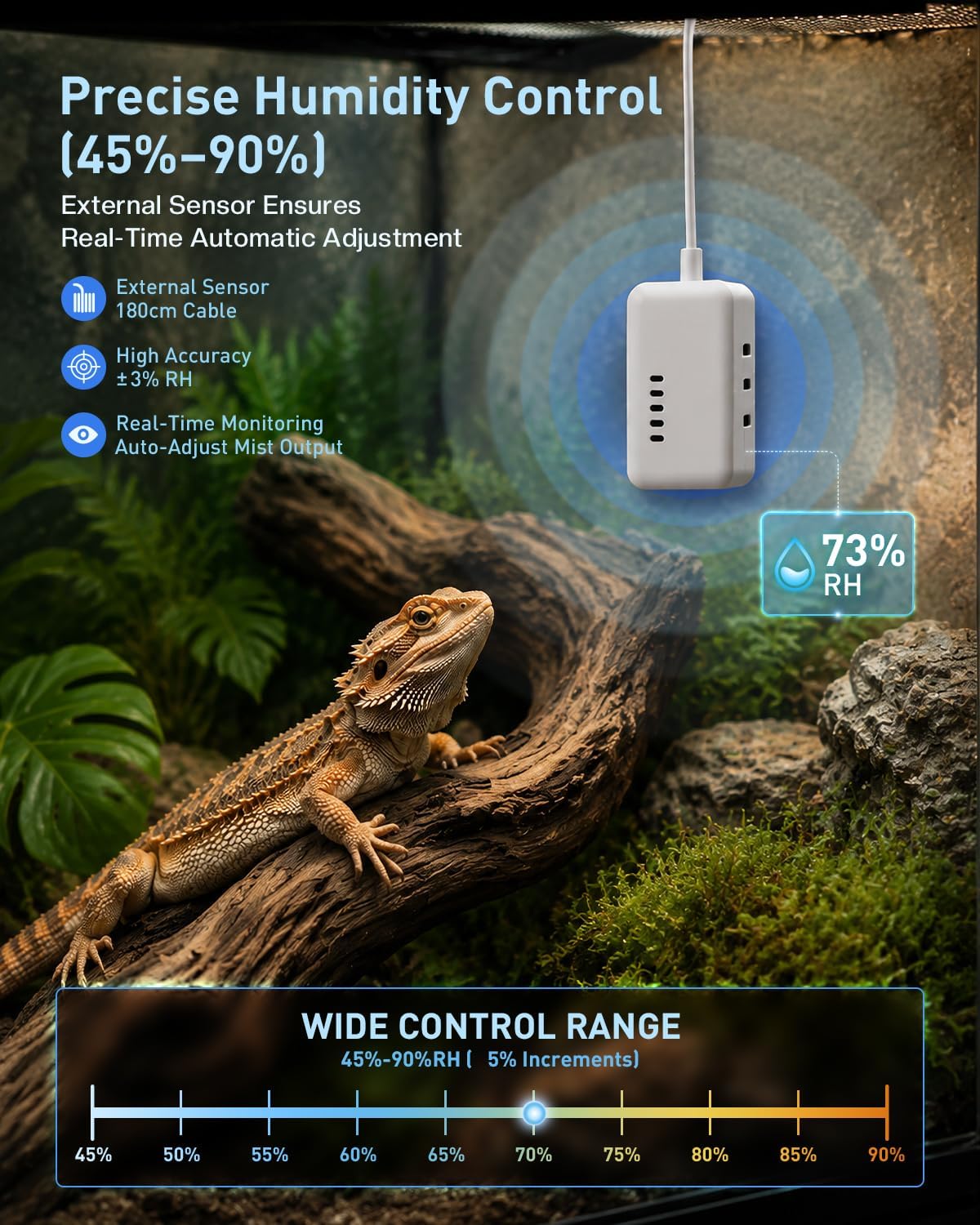 1.32 gal / 5l reptile fogger humidifier with showing dimensions