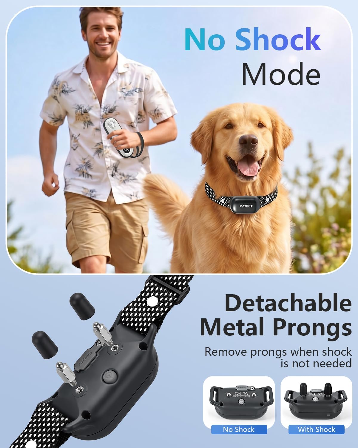 patpet shock collar for dogs(10-120lbs), 4000ft rechargeable ipx7 showing dimensions