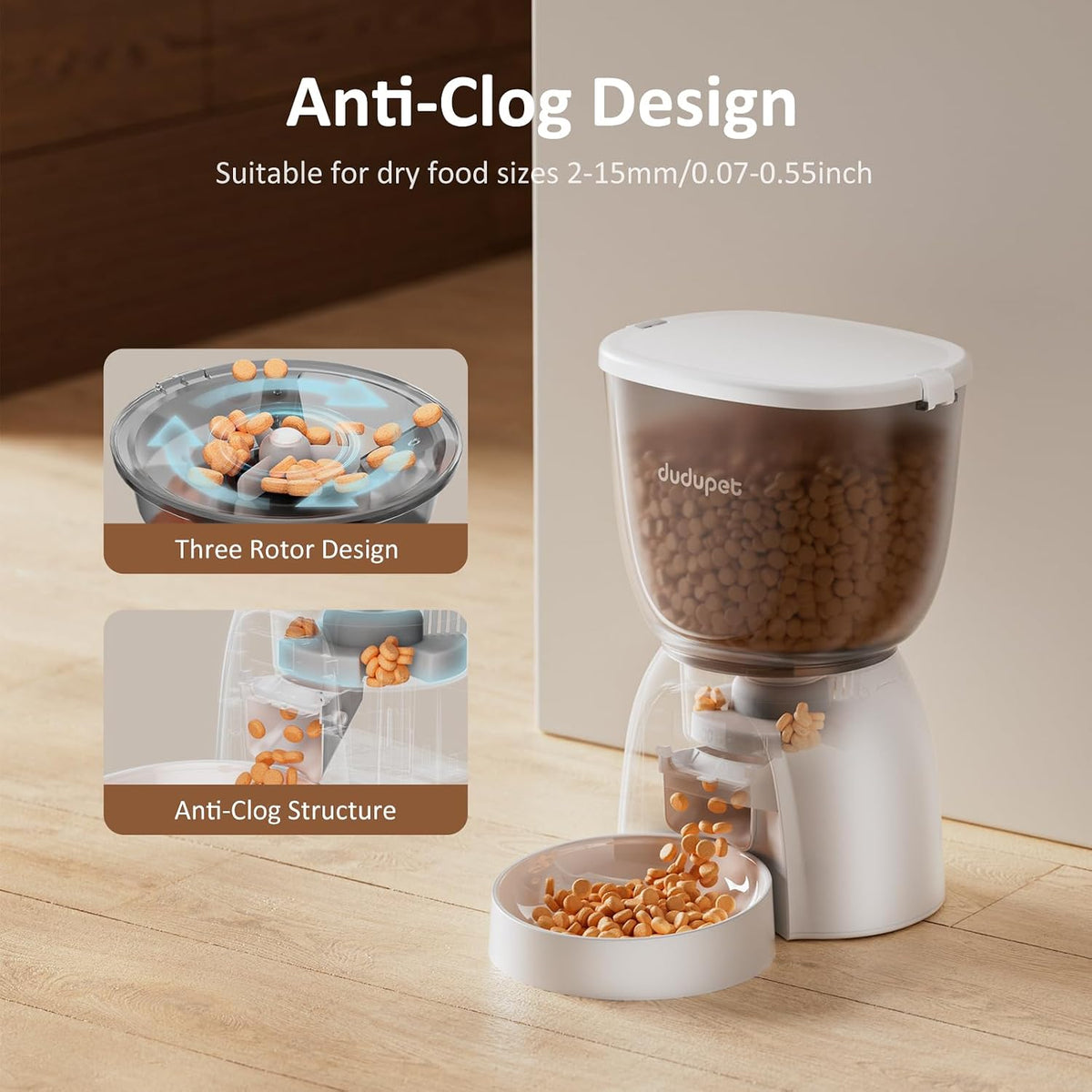 automatic cat feeder with wifi, timed cat dry showing dimensions