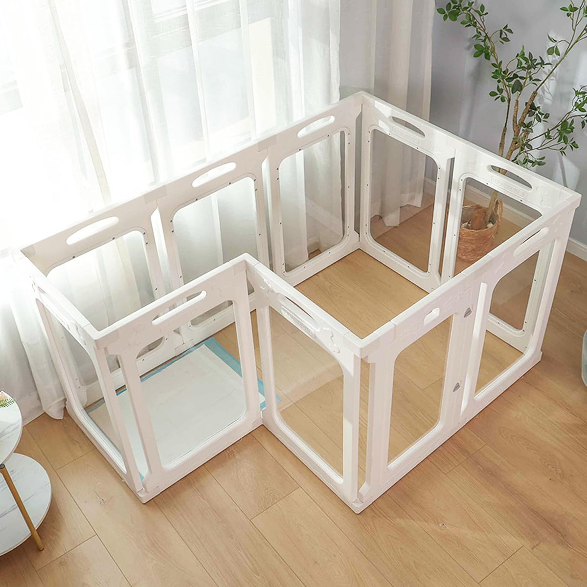 clear acrylic dog playpen indoor, 24" h, 2, side view