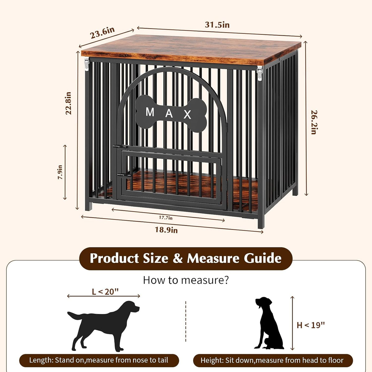 havenlyyouth dog crate furniture, no assembly heavy duty, front angle view