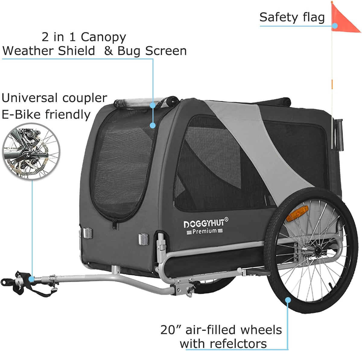 doggyhut® premium x large pet bike trailer &, side view