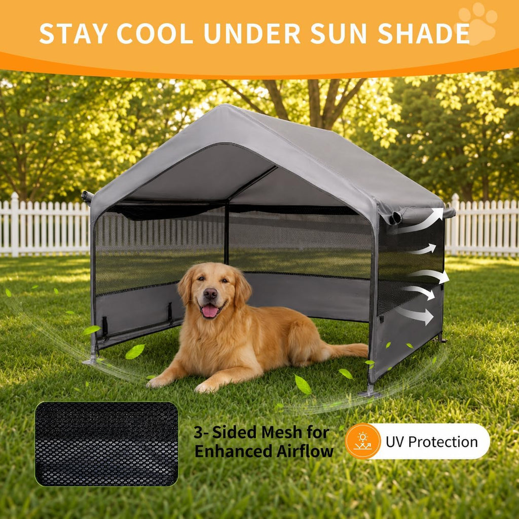 extra large dog house outdoor, 4'x4'x3.3' dog shade shown in use