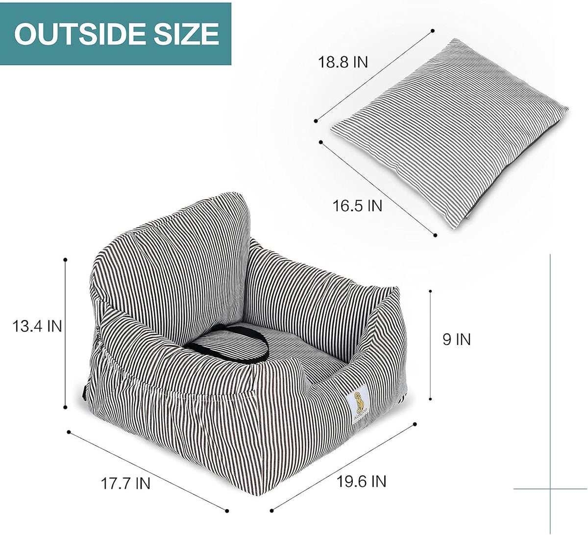 dog car seat for small dogs, puppy booster showing dimensions