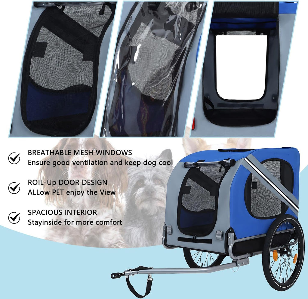 large dog trailer for bike, folding bike trailer showing dimensions