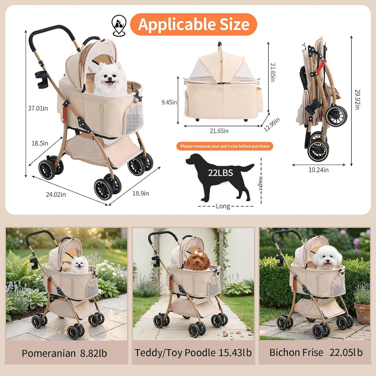 mila&louis dog stroller, 22" pet cradle for small shown in use