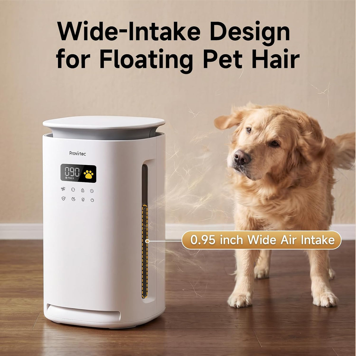 provirtec pet air purifier for home with h13, side view