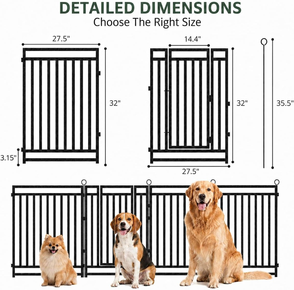 32-inch dog fence, 32 panels (28 panels +, close-up detail