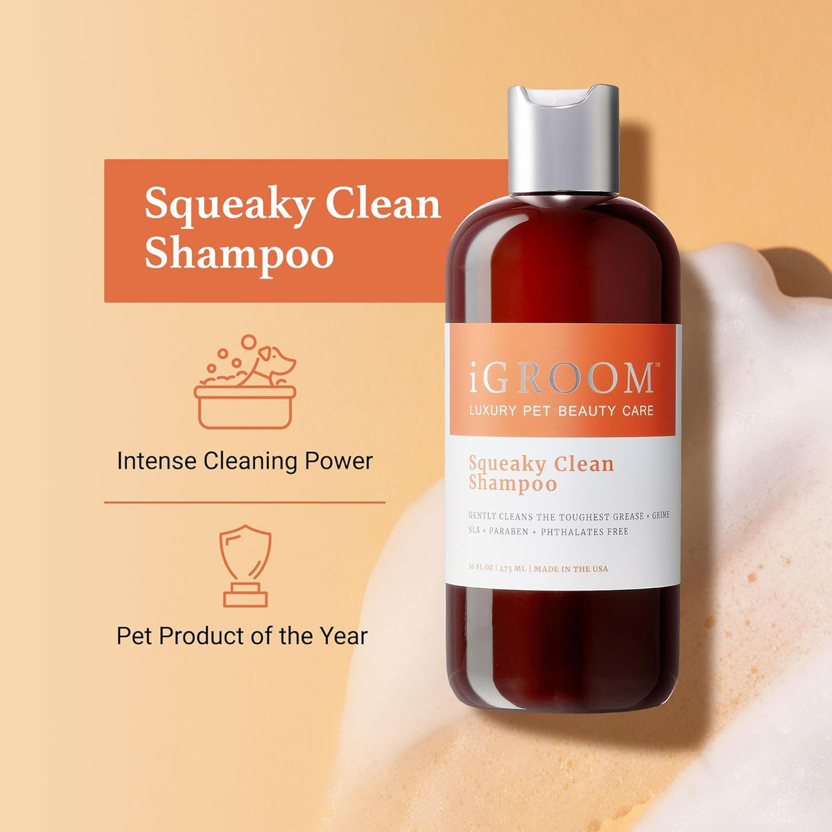 igroom squeaky clean dog shampoo, luxury pet beauty, side view