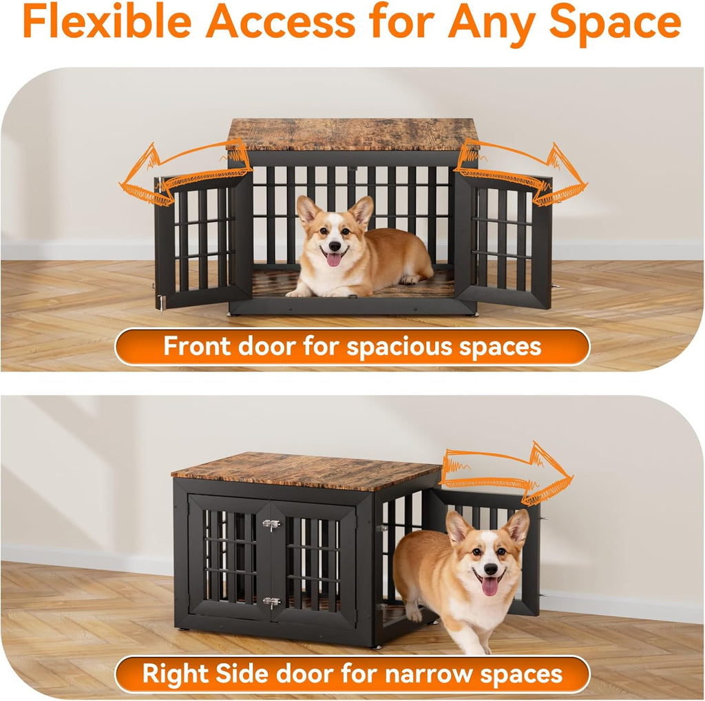 snuowu 32" heavy-duty dog crate furniture for small/medium, side view
