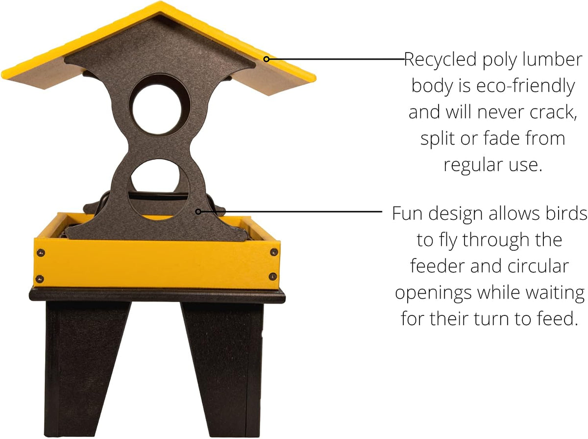 jcs wildlife medium ground fly thru bird feeder showing dimensions