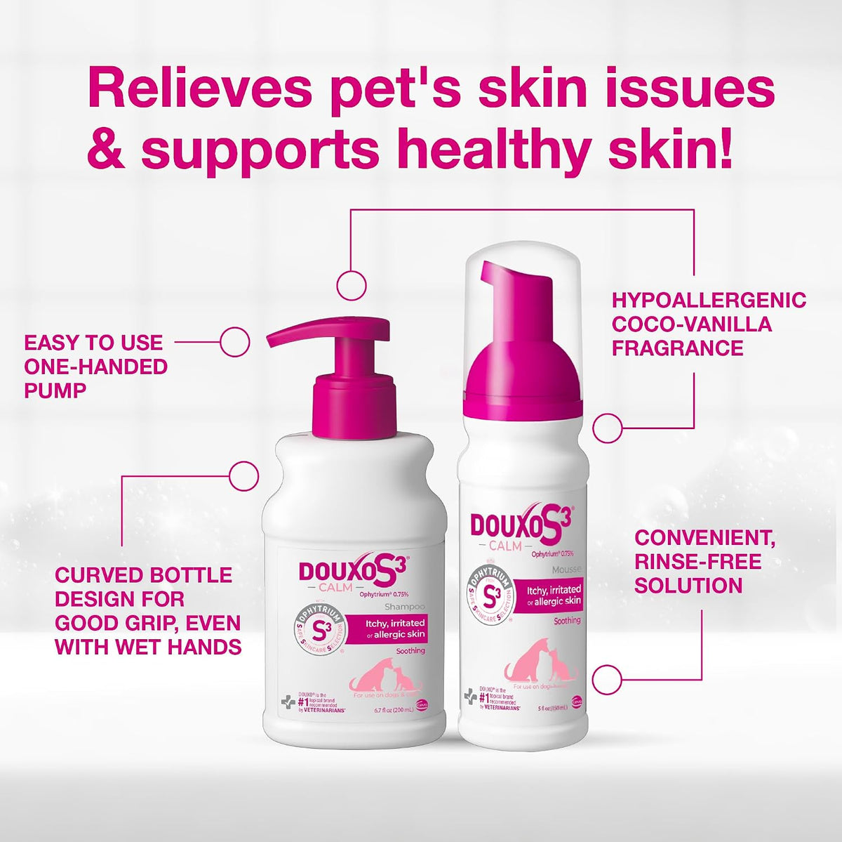douxo s3 calm shampoo 6.7oz & itch soothing showing dimensions