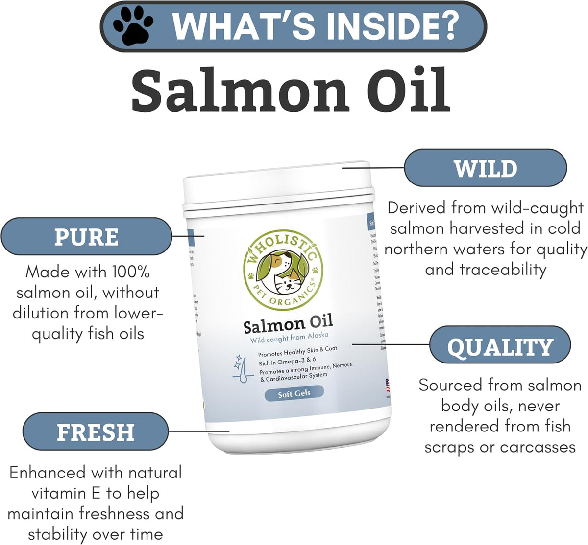 wild alaskan salmon oil for dogs and cats, close-up detail