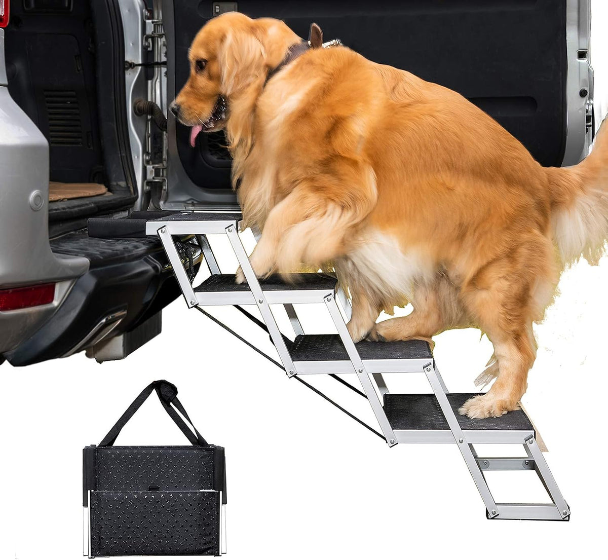 aluminum dog car stairs, portable large dog step, main product view