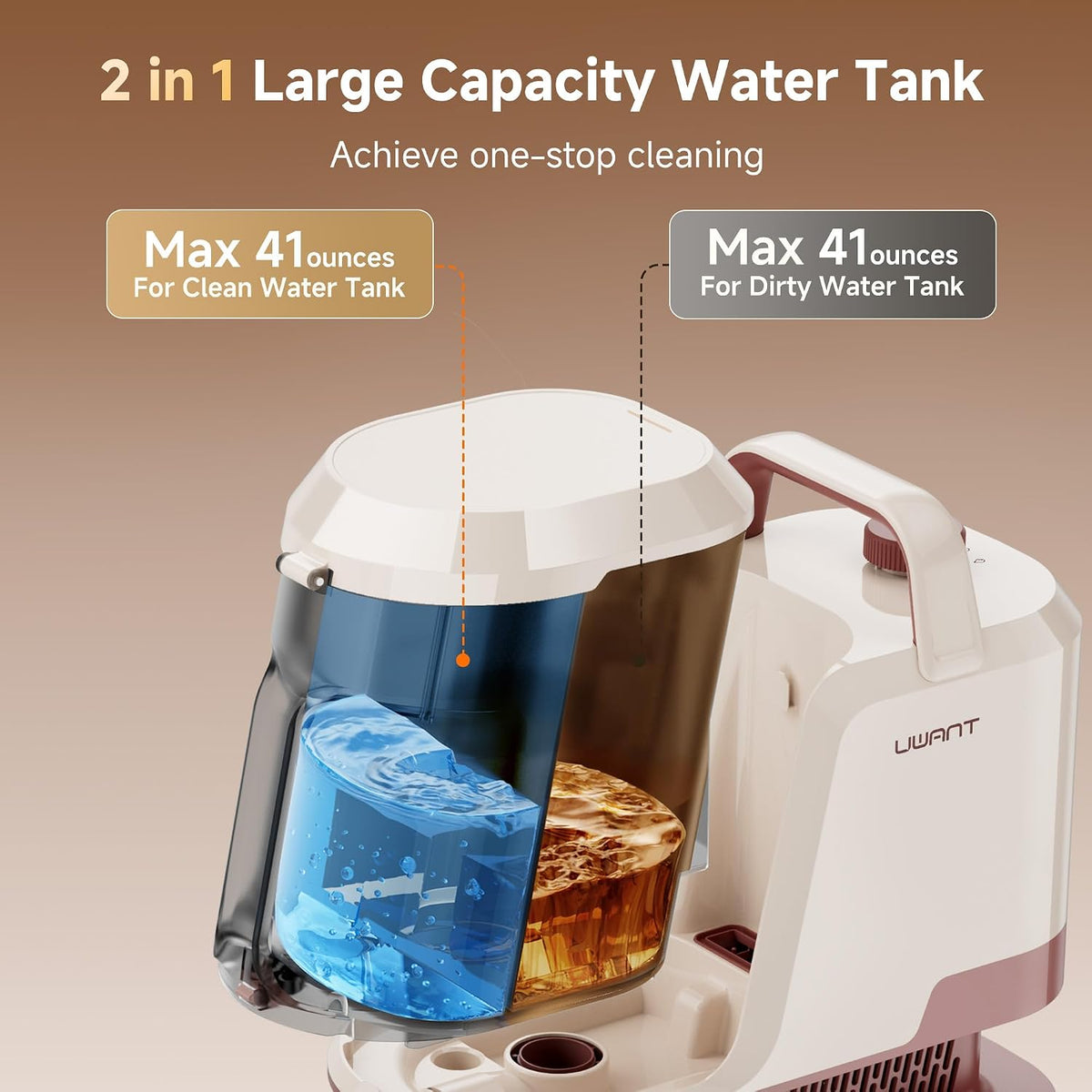 uwant 22kpa carpet cleaner machine with odor eliminator showing dimensions