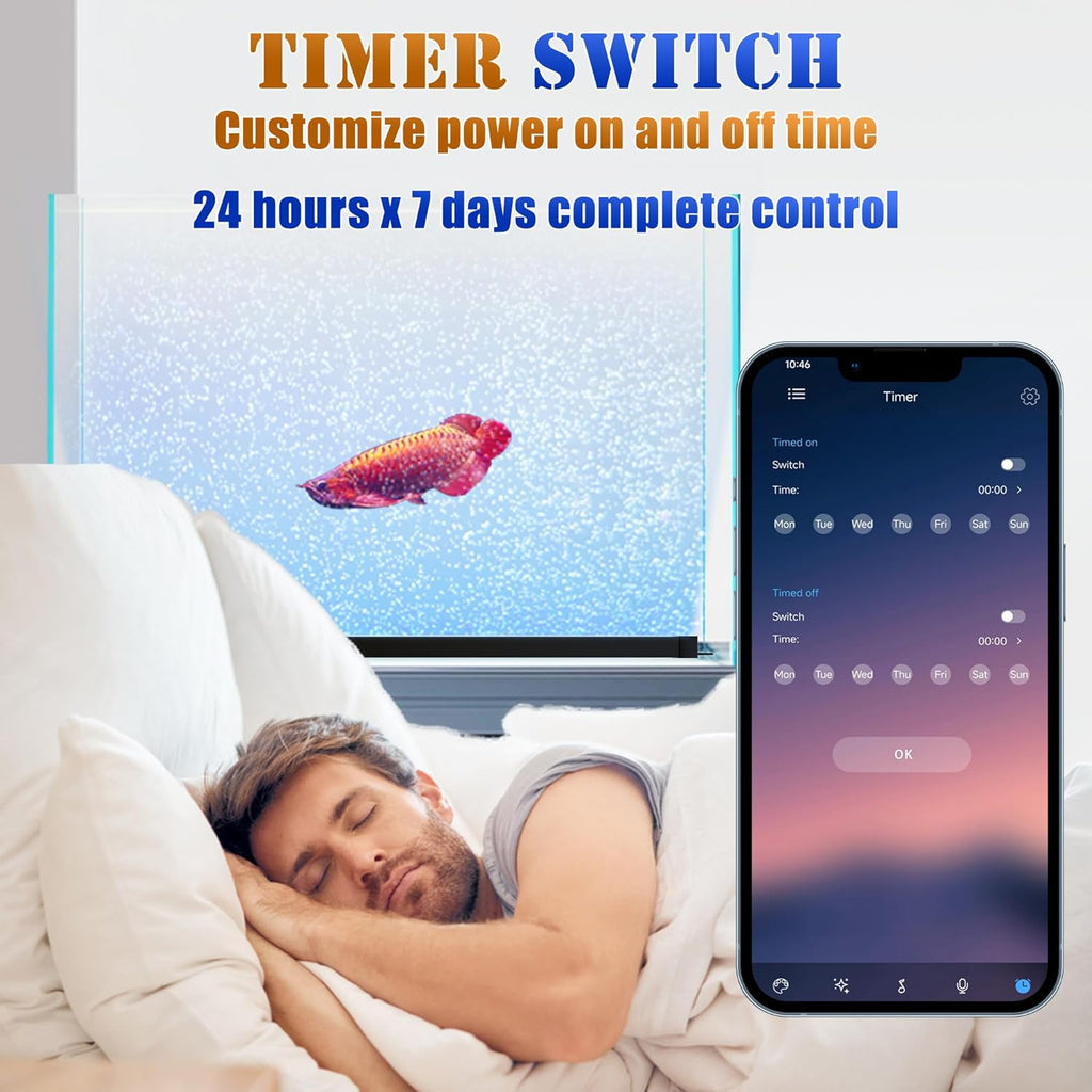 smart app-controlled led aquarium light with 16 million showing dimensions