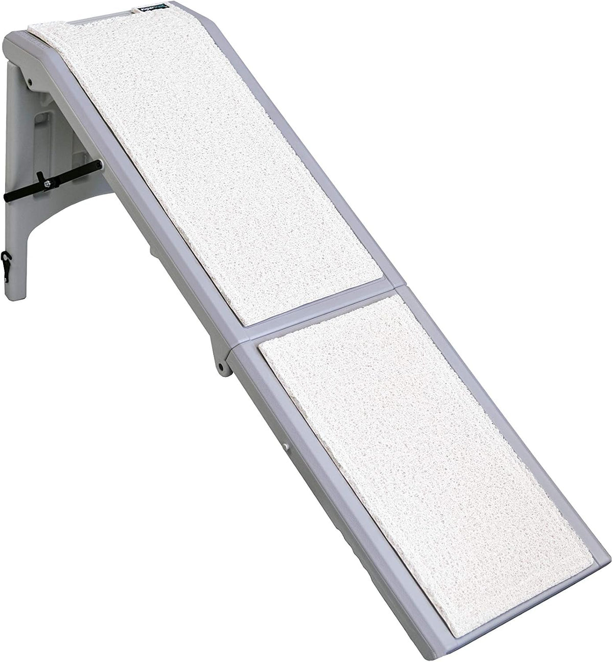 free-standing pet ramp with supertrax, essential grey shown in use