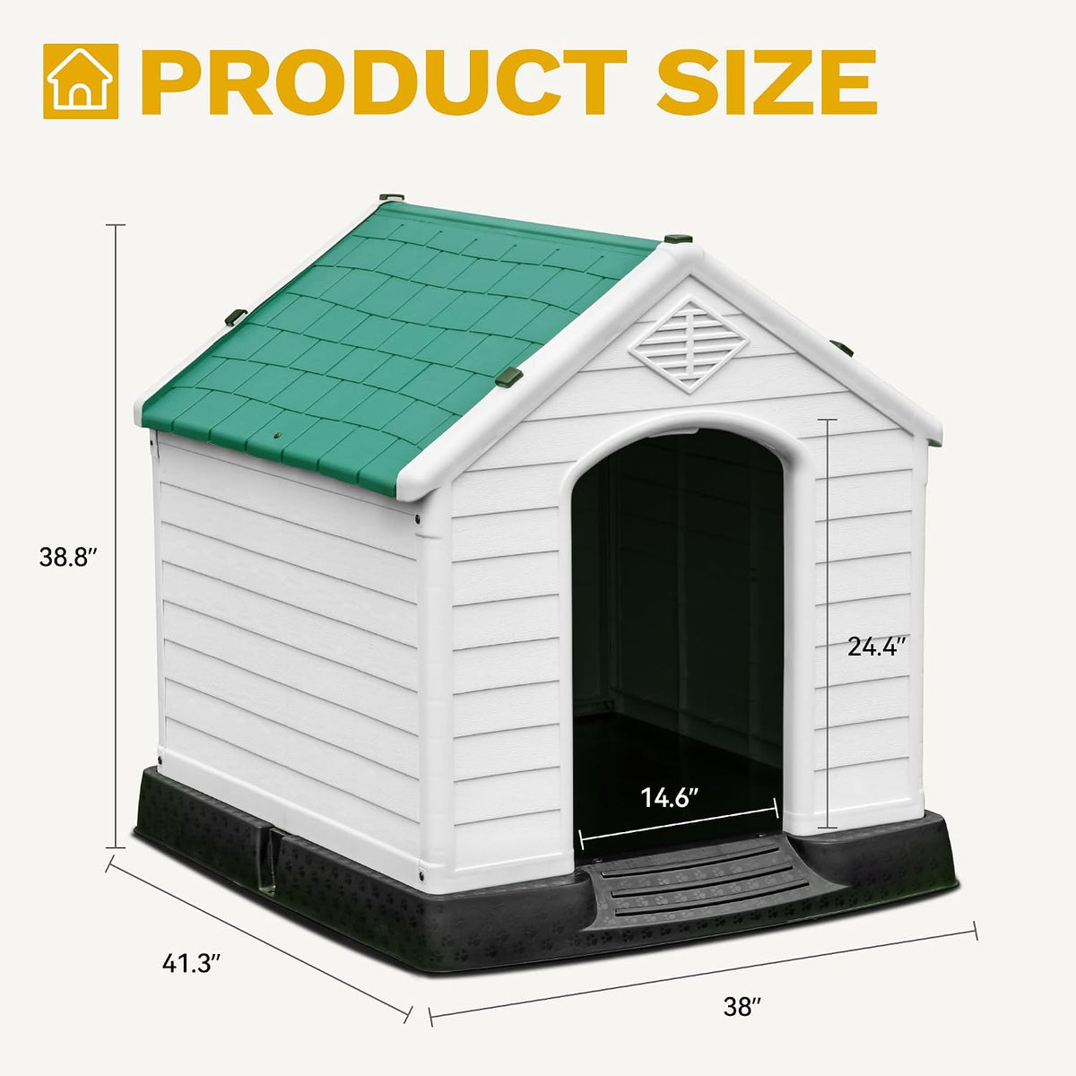 dwvo large dog house, 41.3''l*38''w*38.8''h, green shown in use