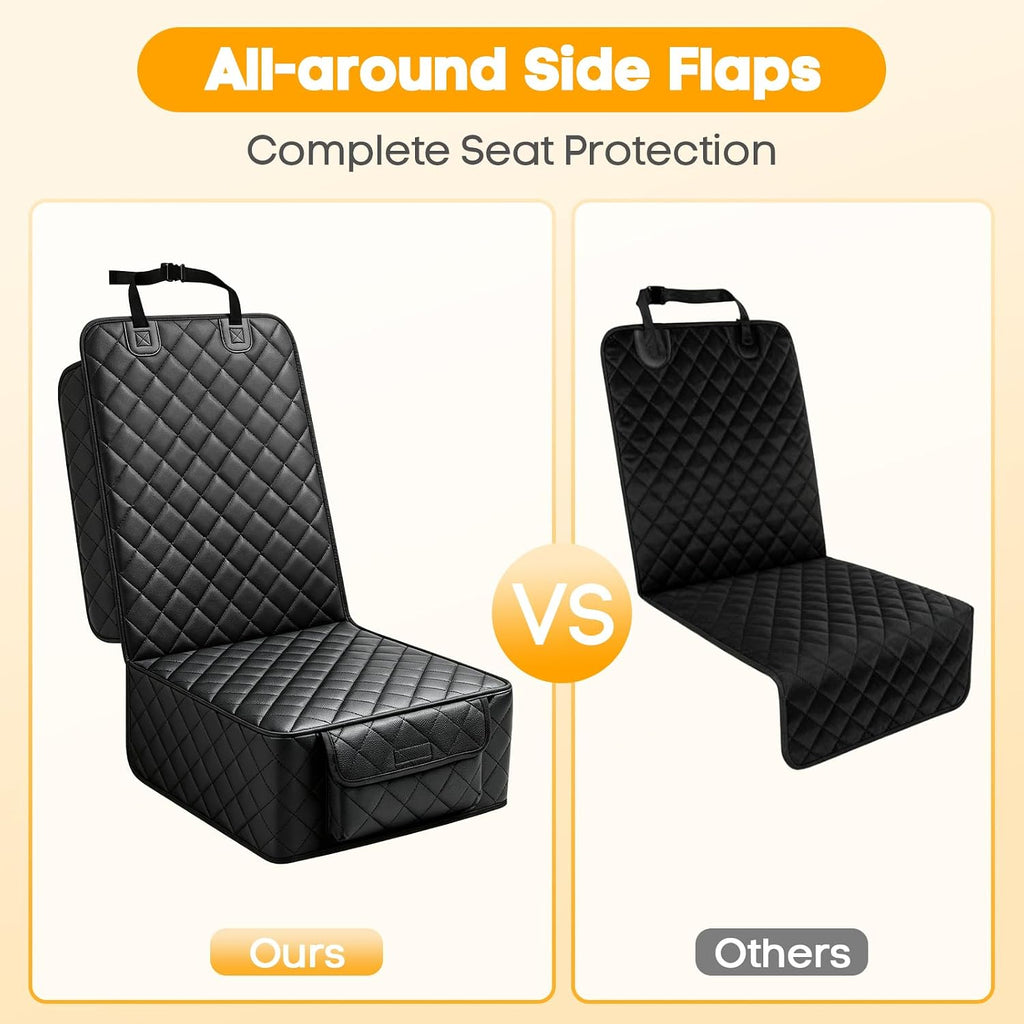 peticon front seat car cover 2 pack, pu showing dimensions