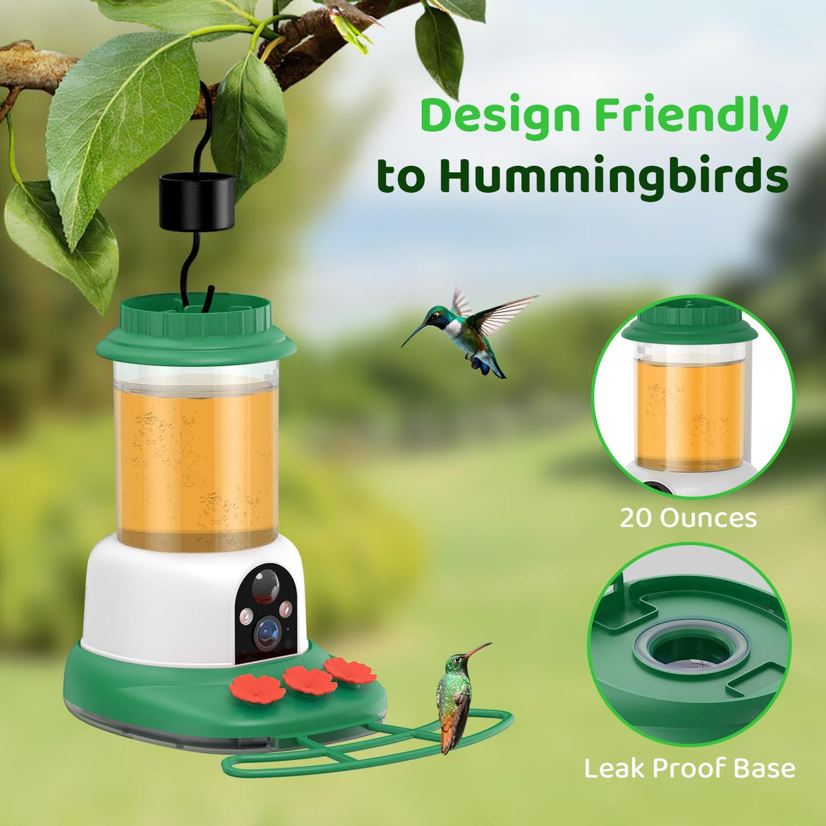 sehmua smart hummingbird feeder with camera, solar powered, side view