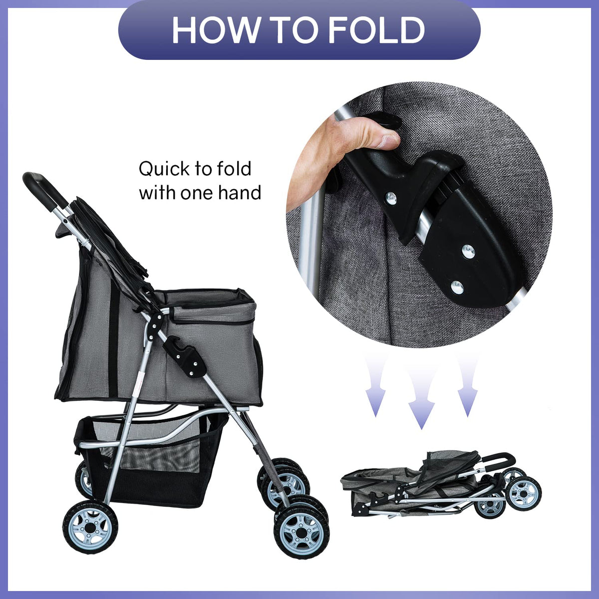 bestpet | 4-wheel foldable pet stroller | grey, package contents