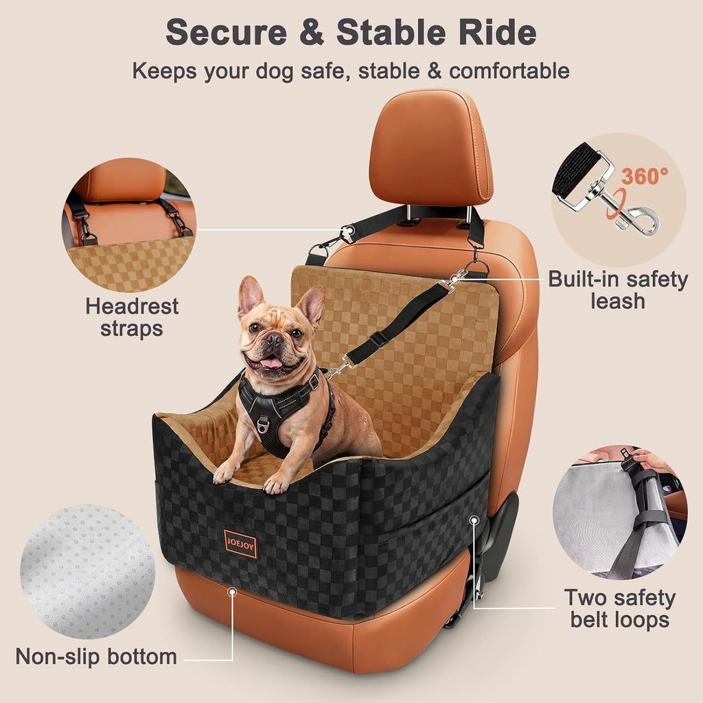 joejoy elevated dog car seat for small/medium dogs showing dimensions