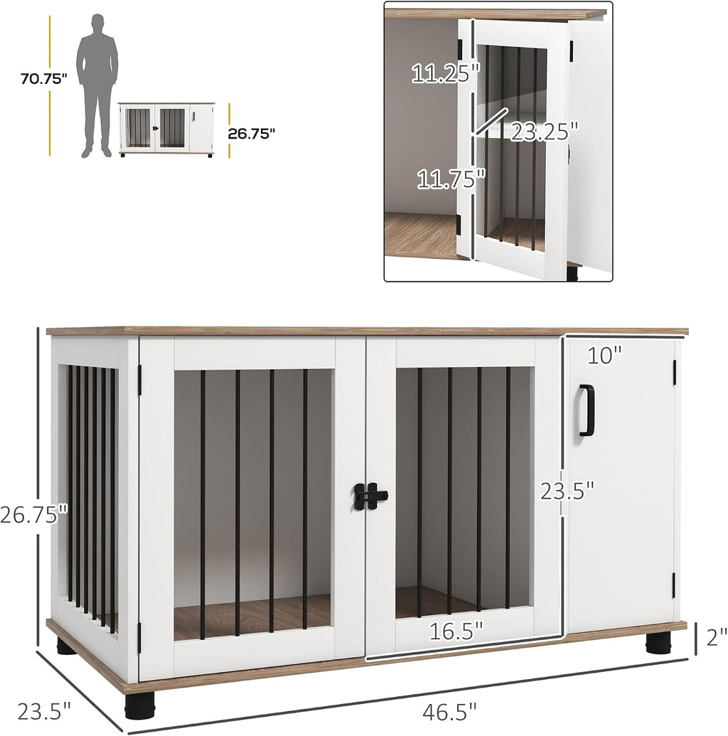 pawhut dog crate furniture with storage double doors on a desk or shelf